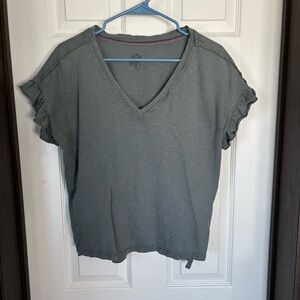 Pilcro Charcoal Ruffle Sleeve V-Neck Top